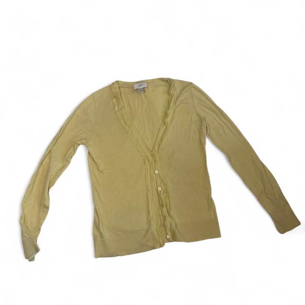 Loft Women's Butter Yellow Ruffle Cardigan Size S